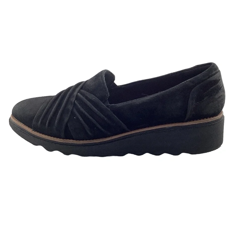 Collection by Clarks Sharon Villa Black Suede Wedge Loafer Size 8.5